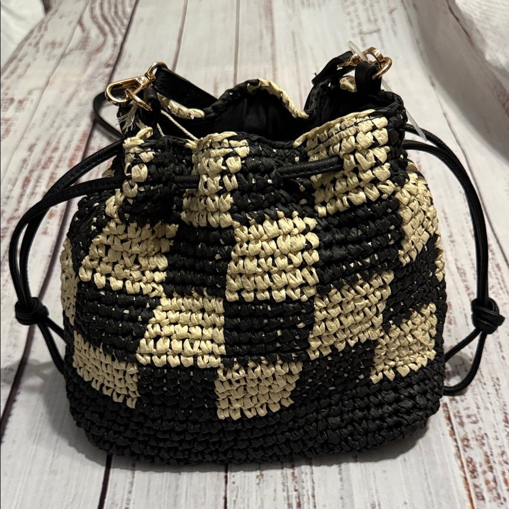 Universal Thread Straw Checkered Woven Drawstring… - image 7